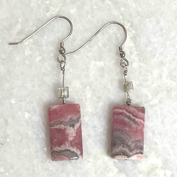 Rhodonite and Silver Earrings - Picture 1 of 3